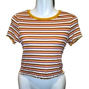 wild fable striped lettuce edged baby t-shirt small gold white maroon pink